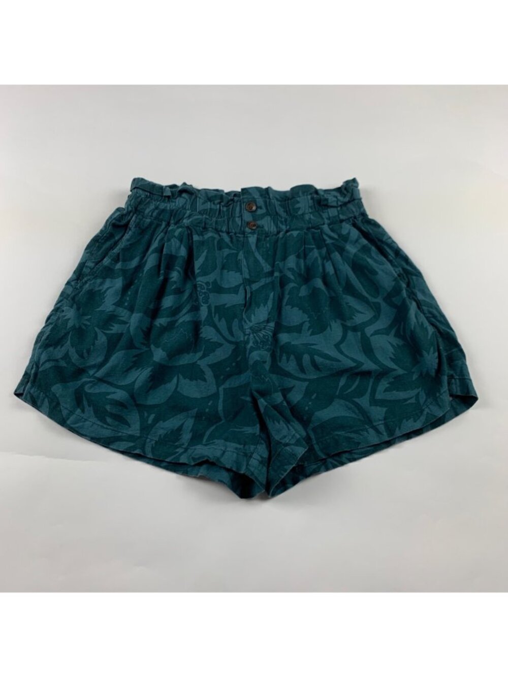 Madewell Dark Green Tropicale Floral Linen-Blend Pull-On Paperbag Shorts S - Picture 1 of 6
